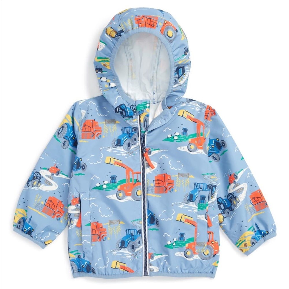 Mini Boden 'Tractors' Hooded Rain Jacket
